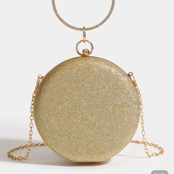 Glitter Sequins Round Women's Clutch Handbags Diamond Metal Circle Top Handlle - Picture 4 of 8